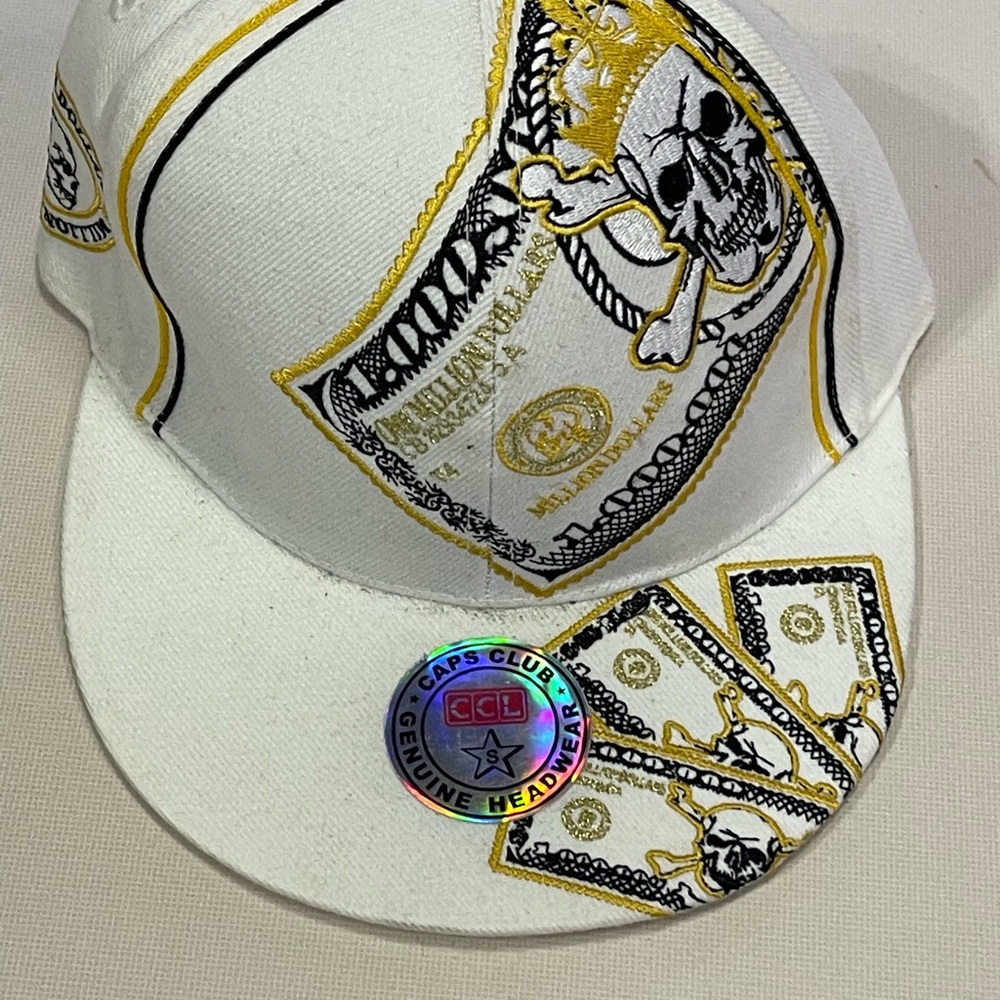 One Million Dollars Money Cap Gold Embroidered Caps Club Small White